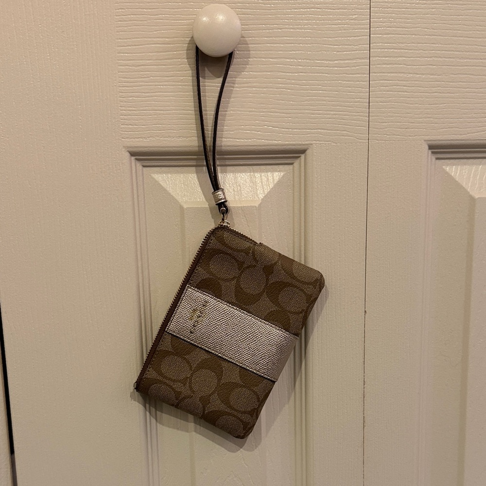 Coach Signature Brown and Gold Wristlet
